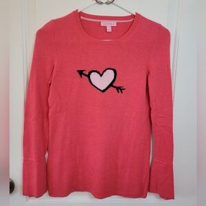 LILLY PULITZER Heart & Arrow Intarsia Sweater Size M Coral Pink Button Cuff